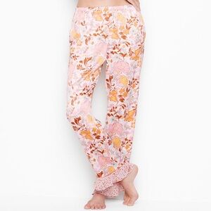 NWT Victoria's Secret L Satin Pajama Pants Flounce Ruffles Floral Pink